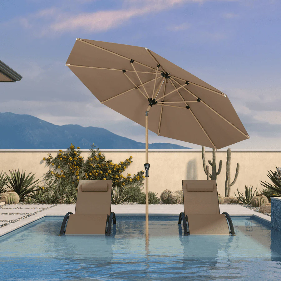 PURPLE LEAF Patio Market Umbrella Aluminum Outdoor Table Umbrella with Wood Color - Image 100