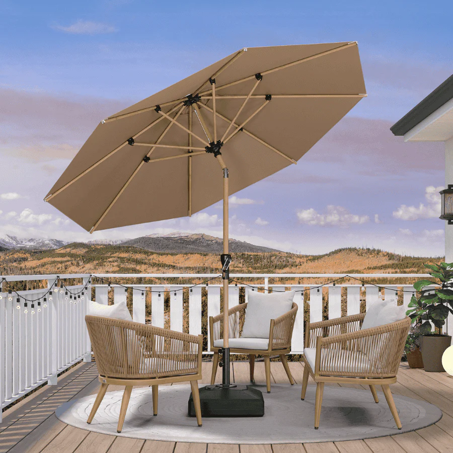 PURPLE LEAF Patio Market Umbrella Aluminum Outdoor Table Umbrella with Wood Color - Image 103