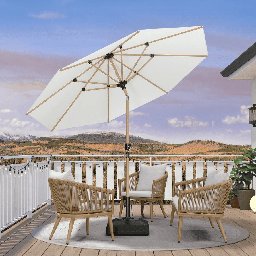 PURPLE LEAF Patio Market Umbrella Aluminum Outdoor Table Umbrella with Wood Color - Image 104