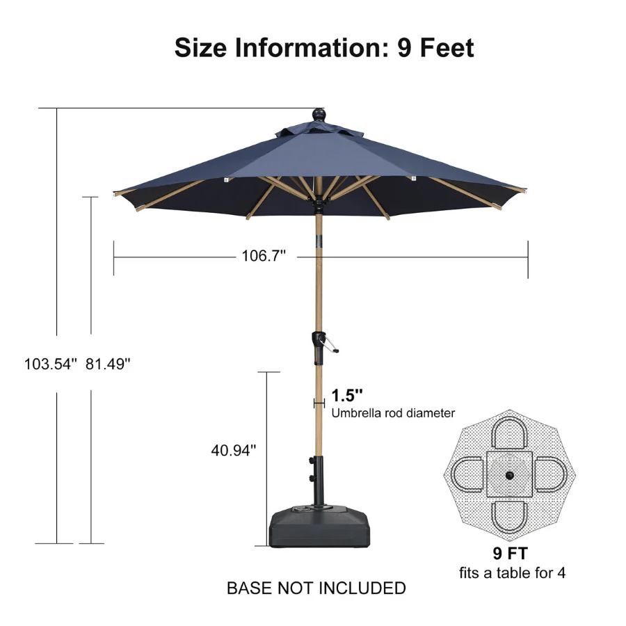 PURPLE LEAF Patio Market Umbrella Aluminum Outdoor Table Umbrella with Wood Color - Image 130