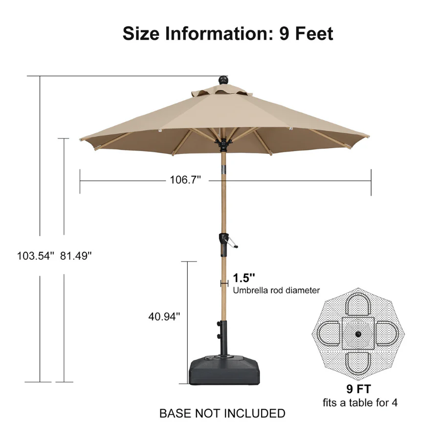 PURPLE LEAF Patio Market Umbrella Aluminum Outdoor Table Umbrella with Wood Color - Image 132