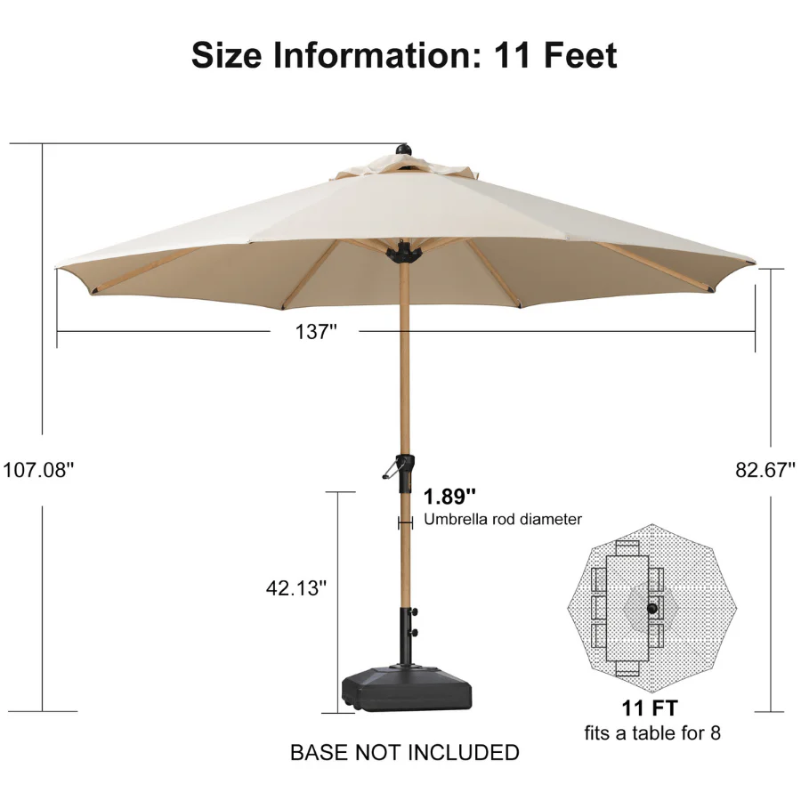 PURPLE LEAF Patio Market Umbrella Aluminum Outdoor Table Umbrella with Wood Color - Image 134