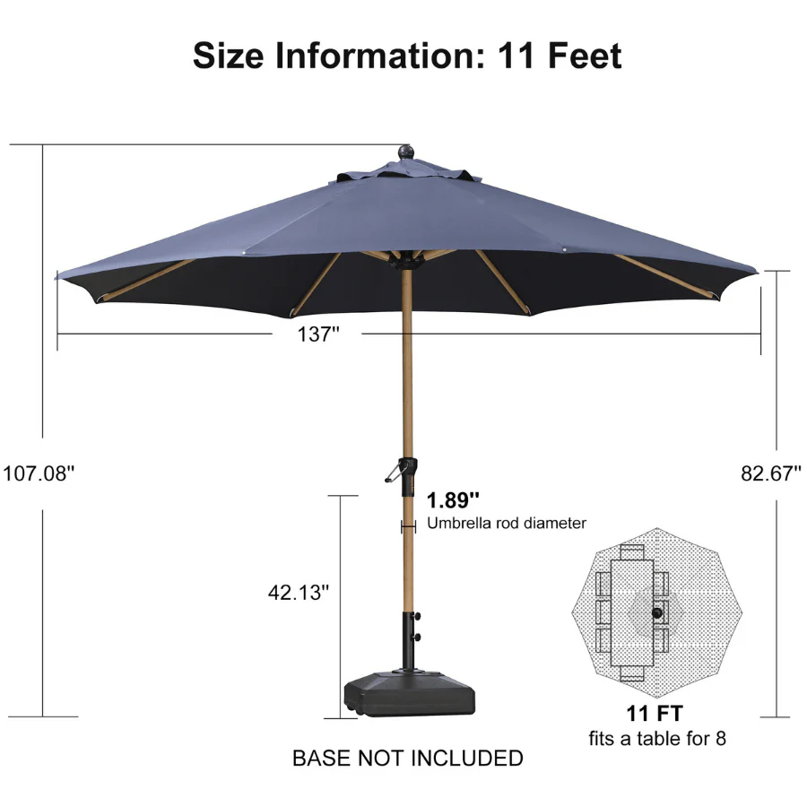 PURPLE LEAF Patio Market Umbrella Aluminum Outdoor Table Umbrella with Wood Color - Image 135