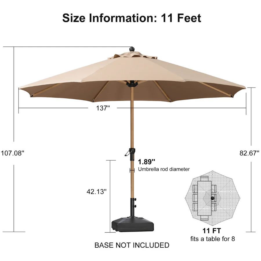 PURPLE LEAF Patio Market Umbrella Aluminum Outdoor Table Umbrella with Wood Color - Image 136