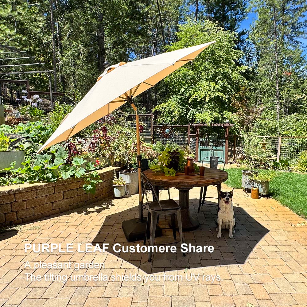 PURPLE LEAF Patio Market Umbrella Aluminum Outdoor Table Umbrella with Wood Color - Image 141