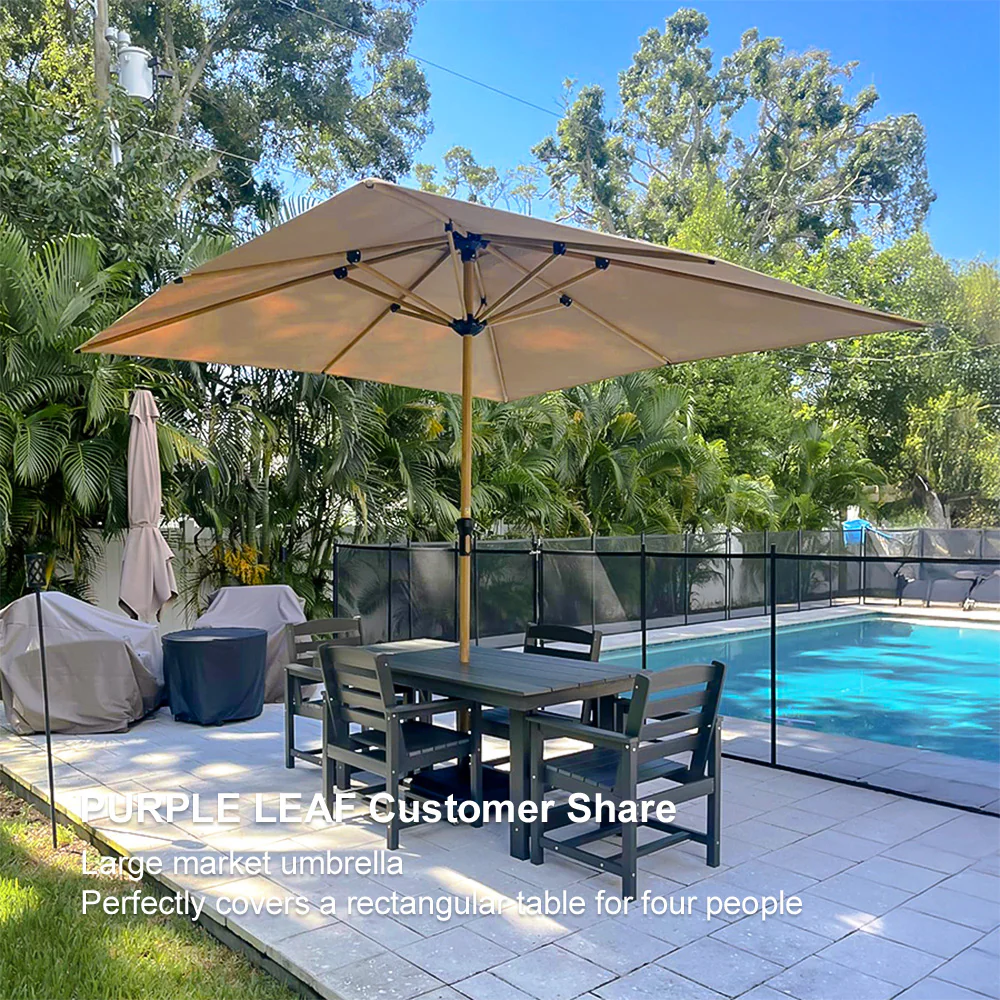 PURPLE LEAF Patio Market Umbrella Aluminum Outdoor Table Umbrella with Wood Color - Image 142