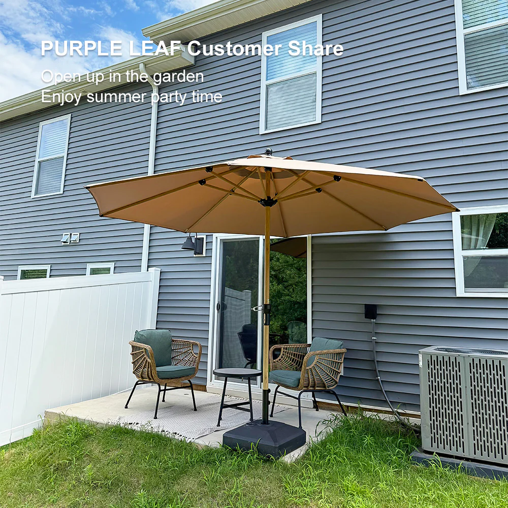 PURPLE LEAF Patio Market Umbrella Aluminum Outdoor Table Umbrella with Wood Color - Image 143