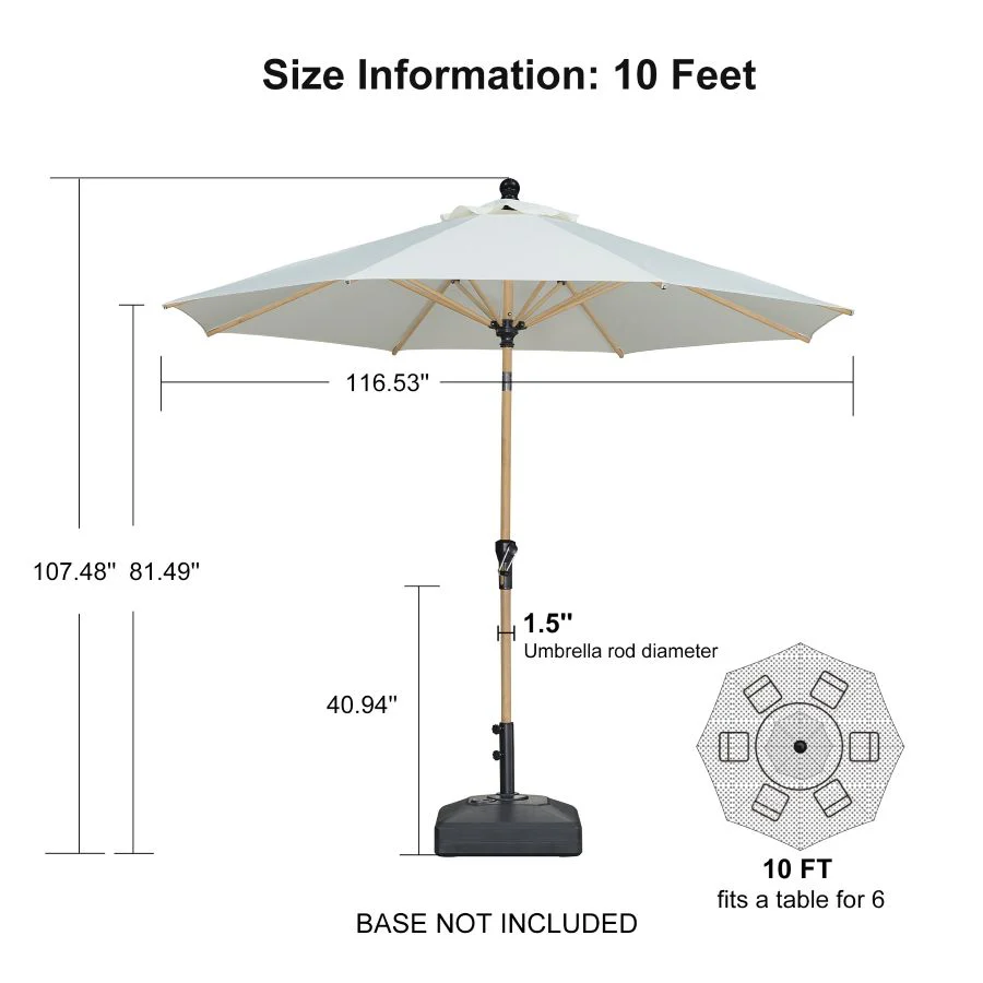 PURPLE LEAF Patio Market Umbrella Aluminum Outdoor Table Umbrella with Wood Color - Image 144