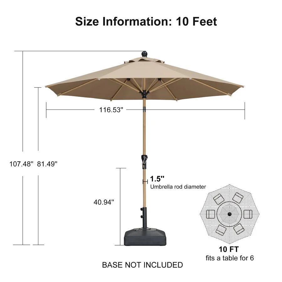 PURPLE LEAF Patio Market Umbrella Aluminum Outdoor Table Umbrella with Wood Color - Image 145
