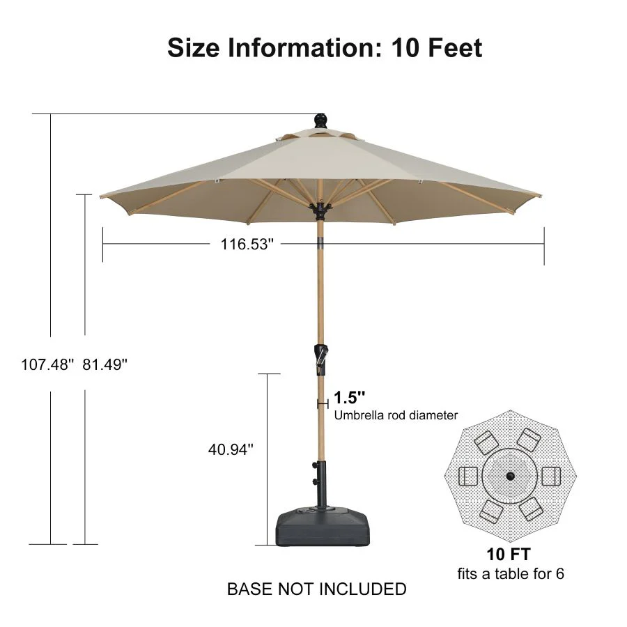 PURPLE LEAF Patio Market Umbrella Aluminum Outdoor Table Umbrella with Wood Color - Image 146