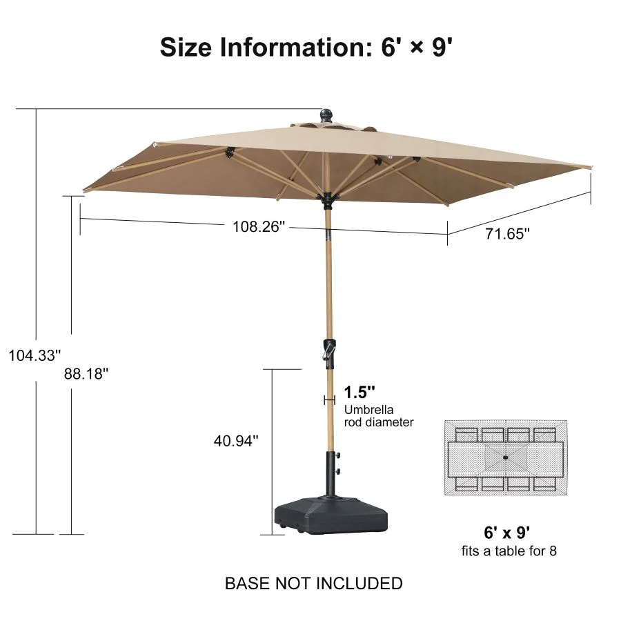 PURPLE LEAF Patio Market Umbrella Aluminum Outdoor Table Umbrella with Wood Color - Image 148