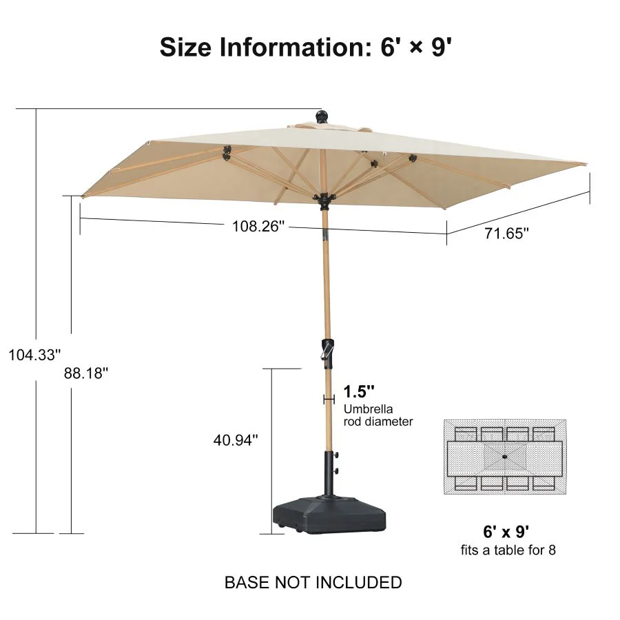 PURPLE LEAF Patio Market Umbrella Aluminum Outdoor Table Umbrella with Wood Color - Image 151