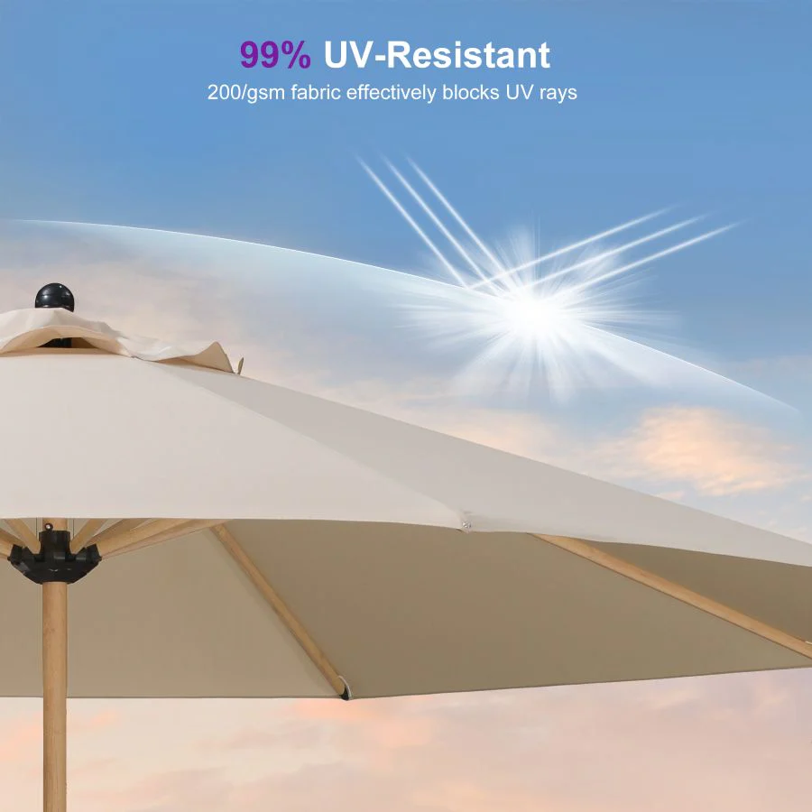 PURPLE LEAF Patio Market Umbrella Aluminum Outdoor Table Umbrella with Wood Color - Image 186
