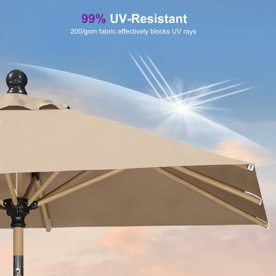 PURPLE LEAF Patio Market Umbrella Aluminum Outdoor Table Umbrella with Wood Color - Image 45