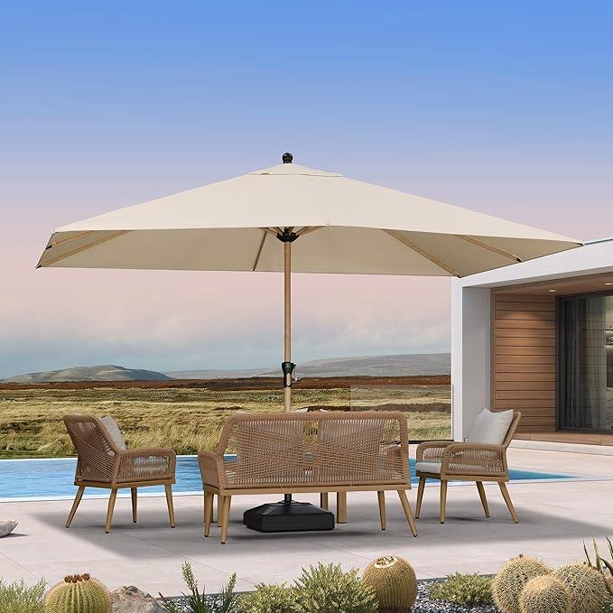 PURPLE LEAF Patio Market Umbrella Aluminum Outdoor Table Umbrella with Wood Color - Image 70