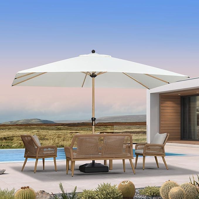 PURPLE LEAF Patio Market Umbrella Aluminum Outdoor Table Umbrella with Wood Color - Image 78