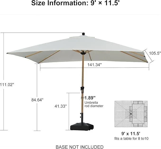 PURPLE LEAF Patio Market Umbrella Aluminum Outdoor Table Umbrella with Wood Color - Image 79