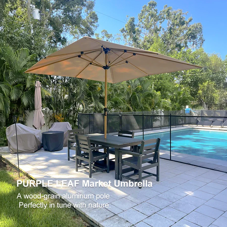 PURPLE LEAF Patio Market Umbrella Aluminum Outdoor Table Umbrella with Wood Color - Image 87
