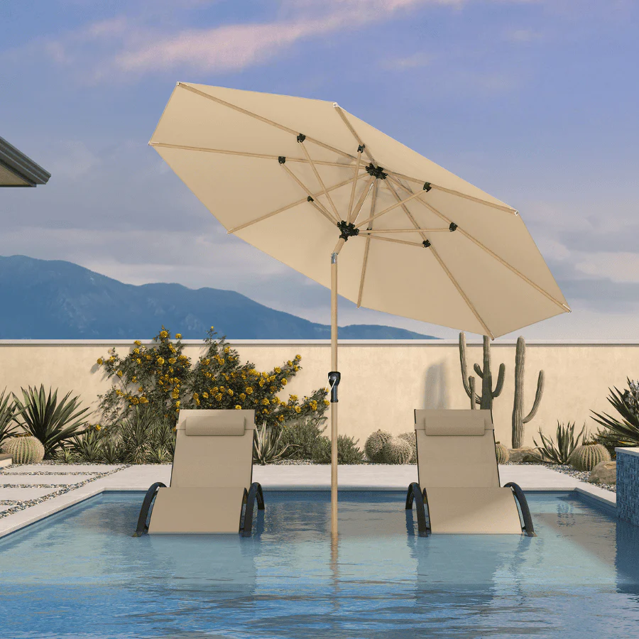 PURPLE LEAF Patio Market Umbrella Aluminum Outdoor Table Umbrella with Wood Color - Image 98