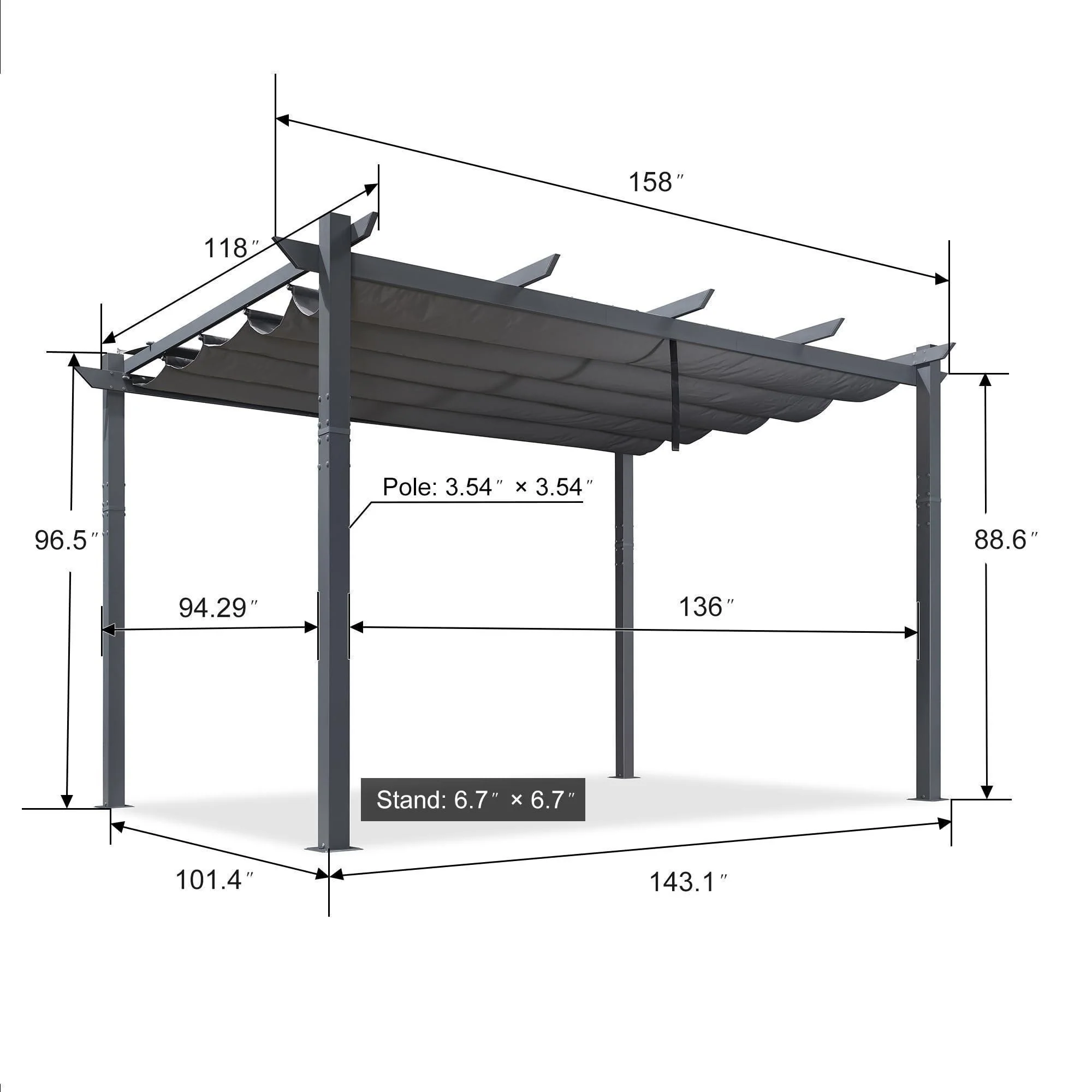 PURPLE LEAF Patio Retractable Pergola with Shade Canopy Modern Grill Gazebo Metal Shelter Pavilion for Porch Deck Garden Backyard With Curtains - Image 14
