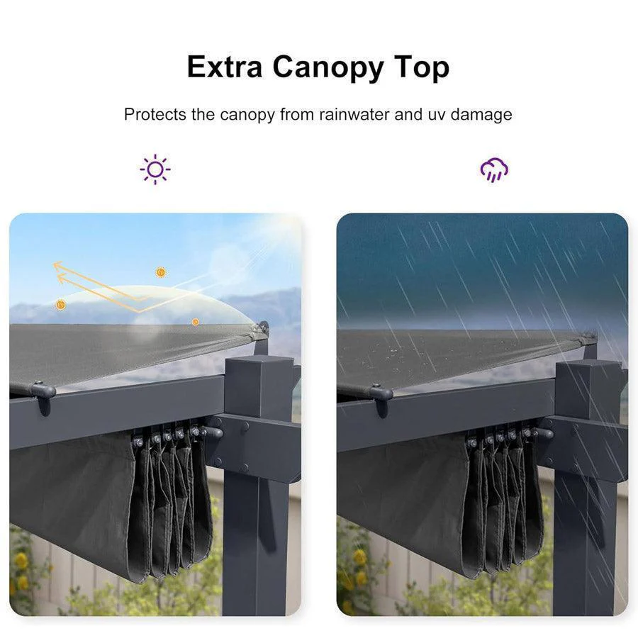 PURPLE LEAF Patio Retractable Pergola with Shade Canopy Modern Grill Gazebo Metal Shelter Pavilion for Porch Deck Garden Backyard With Curtains - Image 18