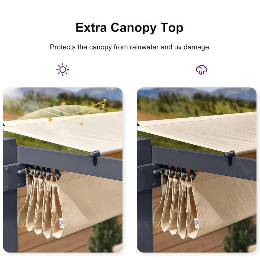 PURPLE LEAF Patio Retractable Pergola with Shade Canopy Modern Grill Gazebo Metal Shelter Pavilion for Porch Deck Garden Backyard With Curtains - Image 21