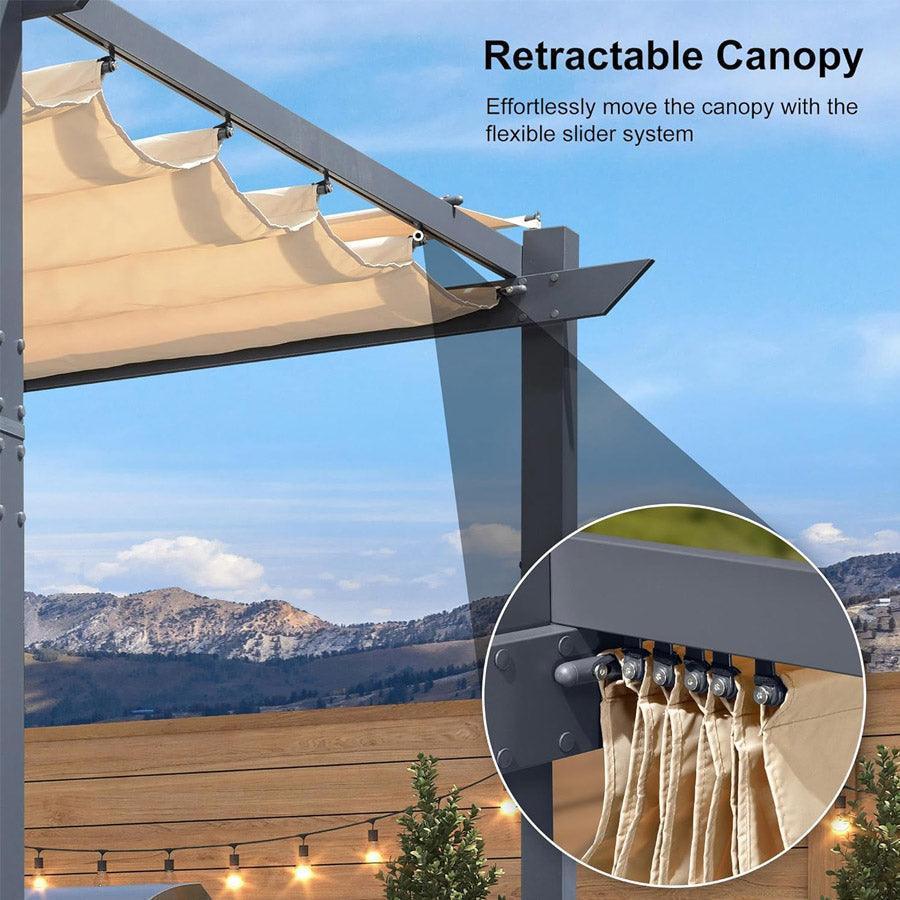 PURPLE LEAF Patio Retractable Pergola with Shade Canopy Modern Grill Gazebo Metal Shelter Pavilion for Porch Deck Garden Backyard With Curtains - Image 25