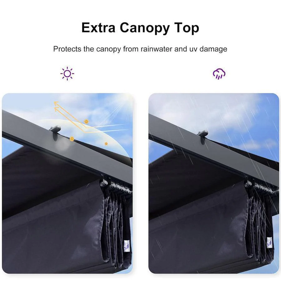 PURPLE LEAF Patio Retractable Pergola with Shade Canopy Modern Grill Gazebo Metal Shelter Pavilion for Porch Deck Garden Backyard With Curtains - Image 29