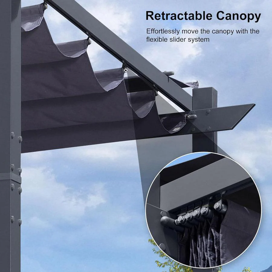 PURPLE LEAF Patio Retractable Pergola with Shade Canopy Modern Grill Gazebo Metal Shelter Pavilion for Porch Deck Garden Backyard With Curtains - Image 30