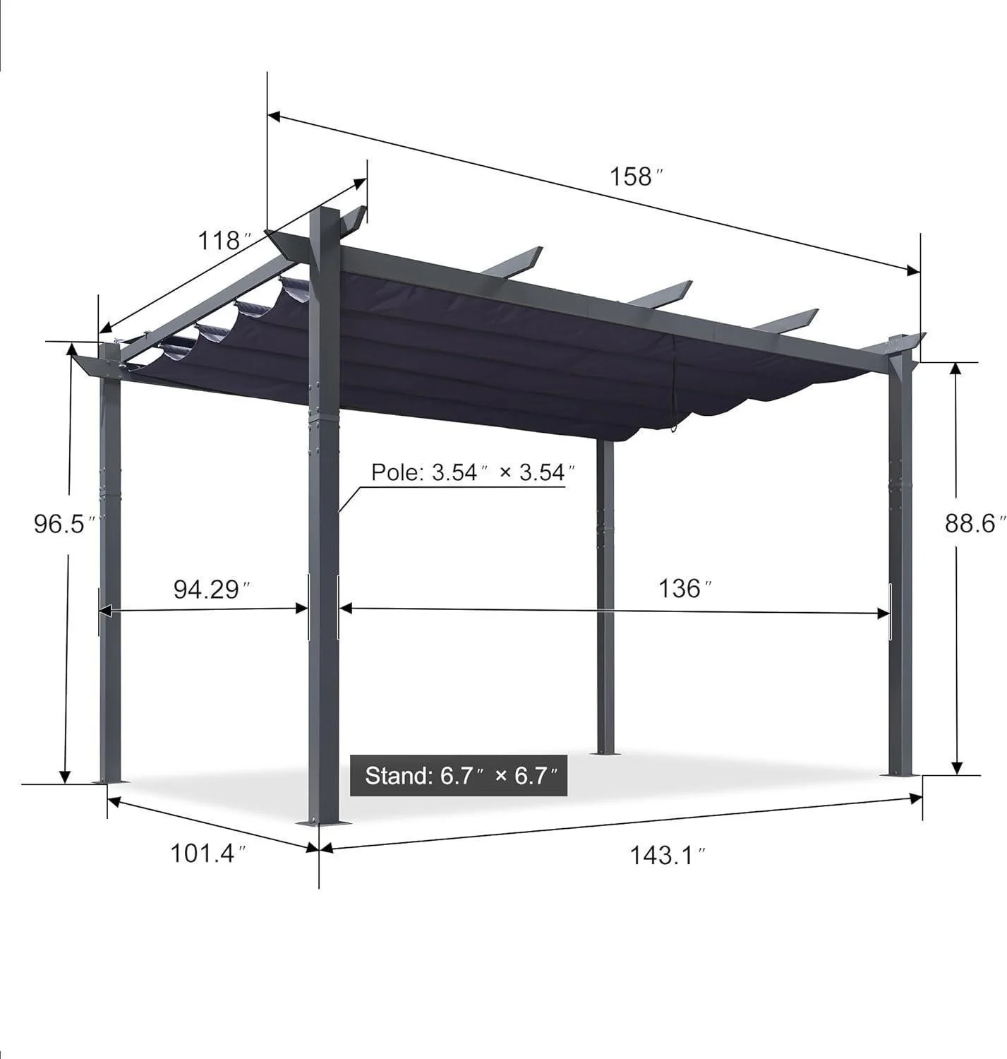 PURPLE LEAF Patio Retractable Pergola with Shade Canopy Modern Grill Gazebo Metal Shelter Pavilion for Porch Deck Garden Backyard With Curtains - Image 34