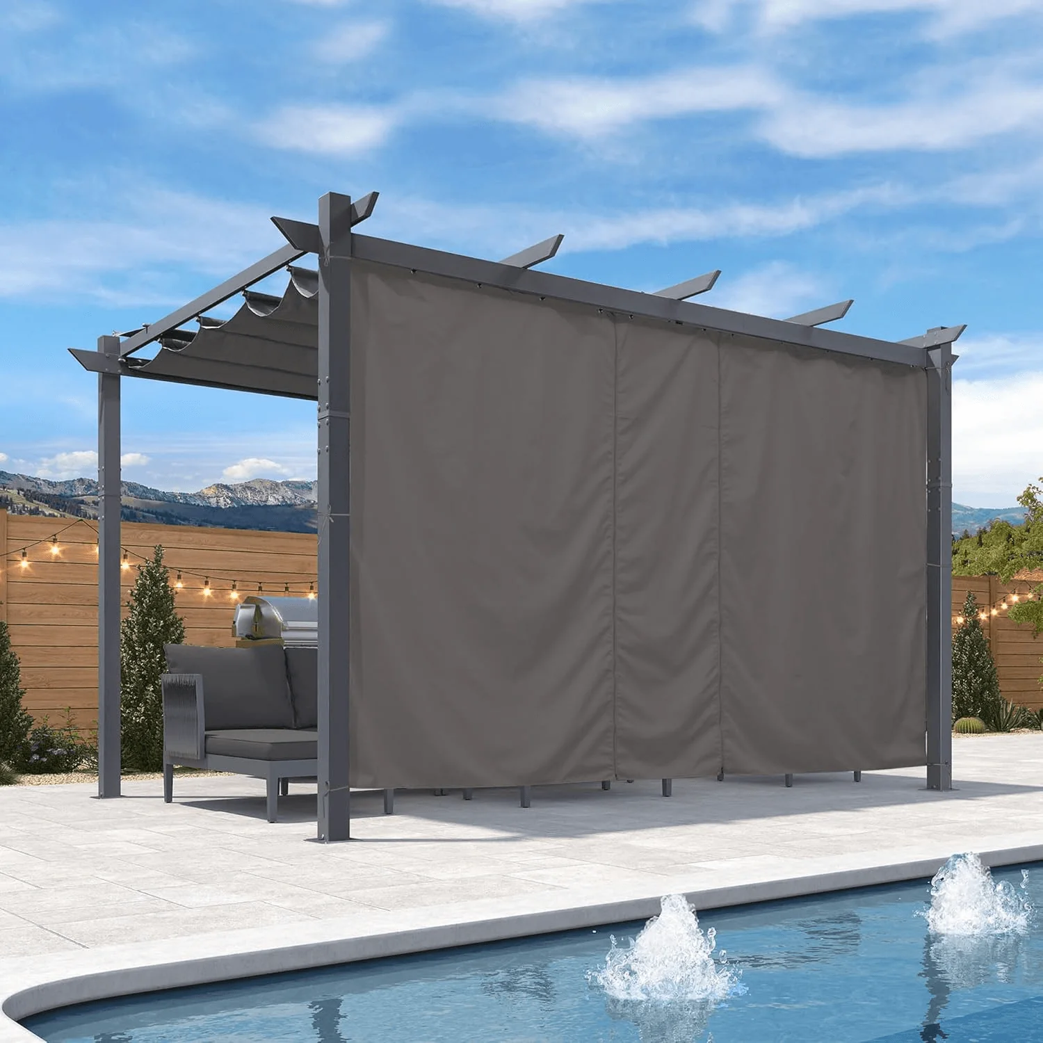 PURPLE LEAF Patio Retractable Pergola with Shade Canopy Modern Grill Gazebo Metal Shelter Pavilion for Porch Deck Garden Backyard With Curtains - Image 4