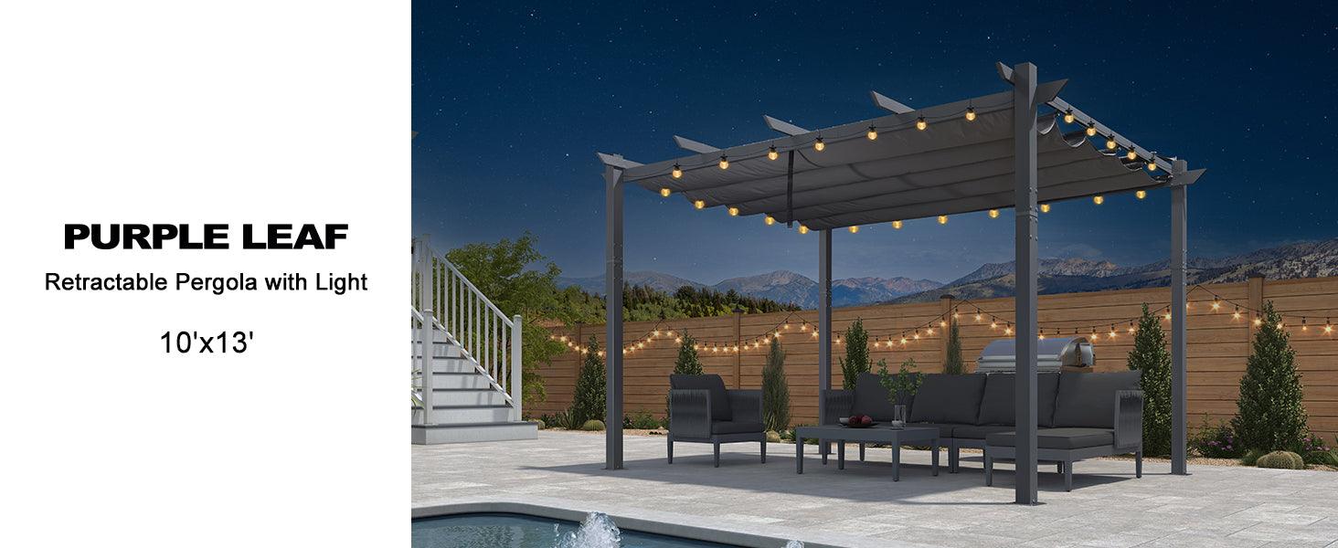PURPLE LEAF Patio Retractable Pergola with Shade Canopy Modern Grill Gazebo Metal Shelter Pavilion for Porch Deck Garden Backyard With Curtains - Image 41