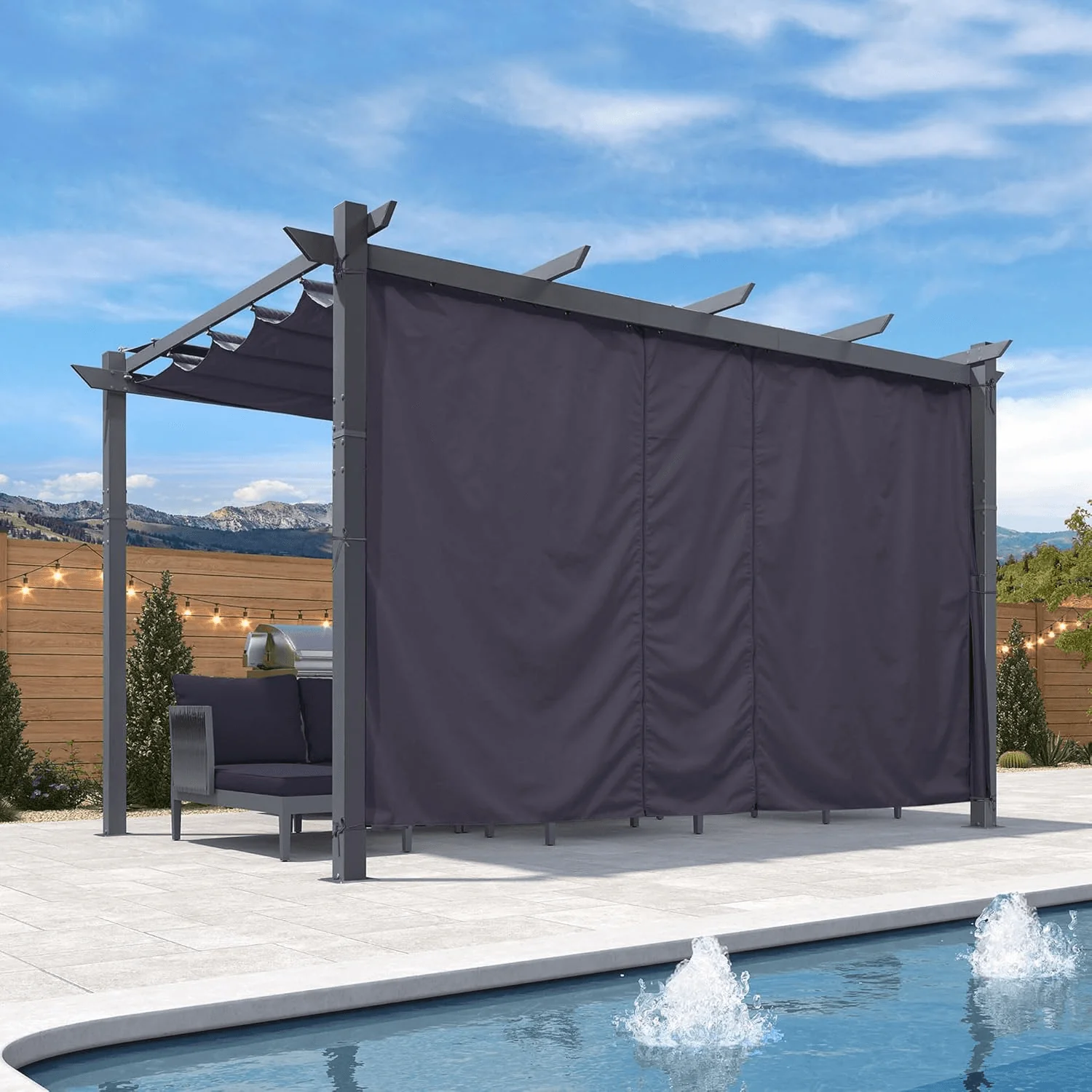 PURPLE LEAF Patio Retractable Pergola with Shade Canopy Modern Grill Gazebo Metal Shelter Pavilion for Porch Deck Garden Backyard With Curtains - Image 49