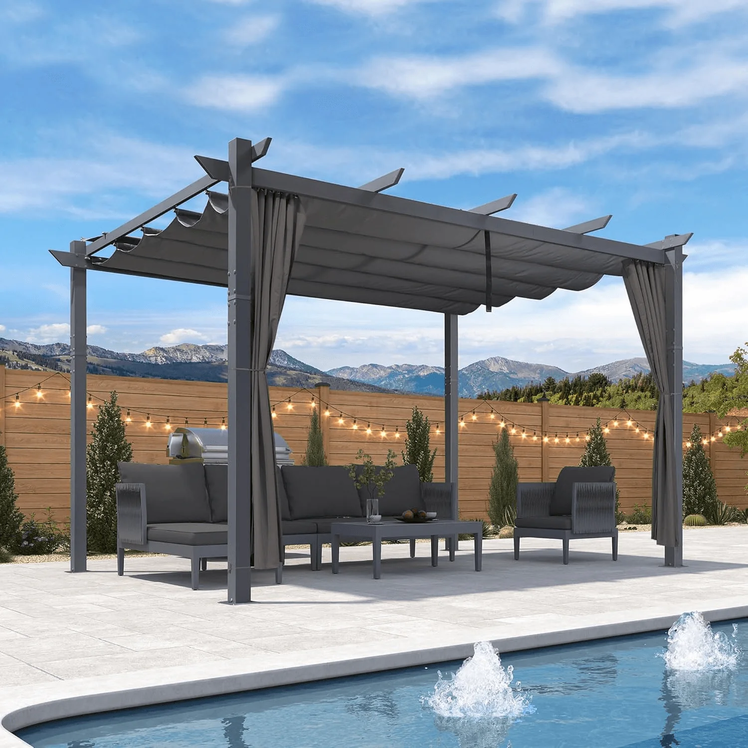 PURPLE LEAF Patio Retractable Pergola with Shade Canopy Modern Grill Gazebo Metal Shelter Pavilion for Porch Deck Garden Backyard With Curtains - Image 51