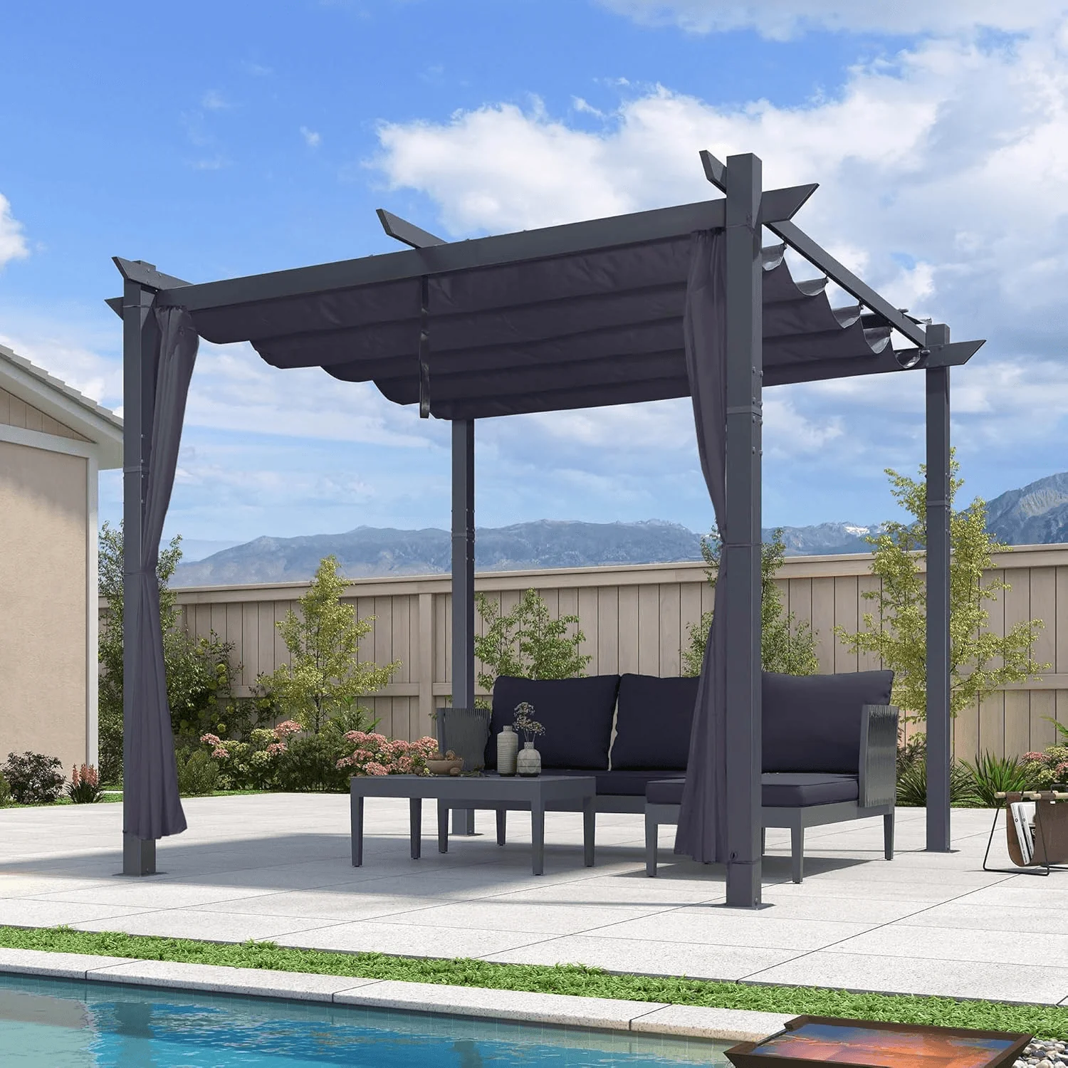 PURPLE LEAF Patio Retractable Pergola with Shade Canopy Modern Grill Gazebo Metal Shelter Pavilion for Porch Deck Garden Backyard With Curtains - Image 53