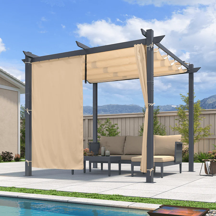 PURPLE LEAF Patio Retractable Pergola with Shade Canopy Modern Grill Gazebo Metal Shelter Pavilion for Porch Deck Garden Backyard With Curtains - Image 54