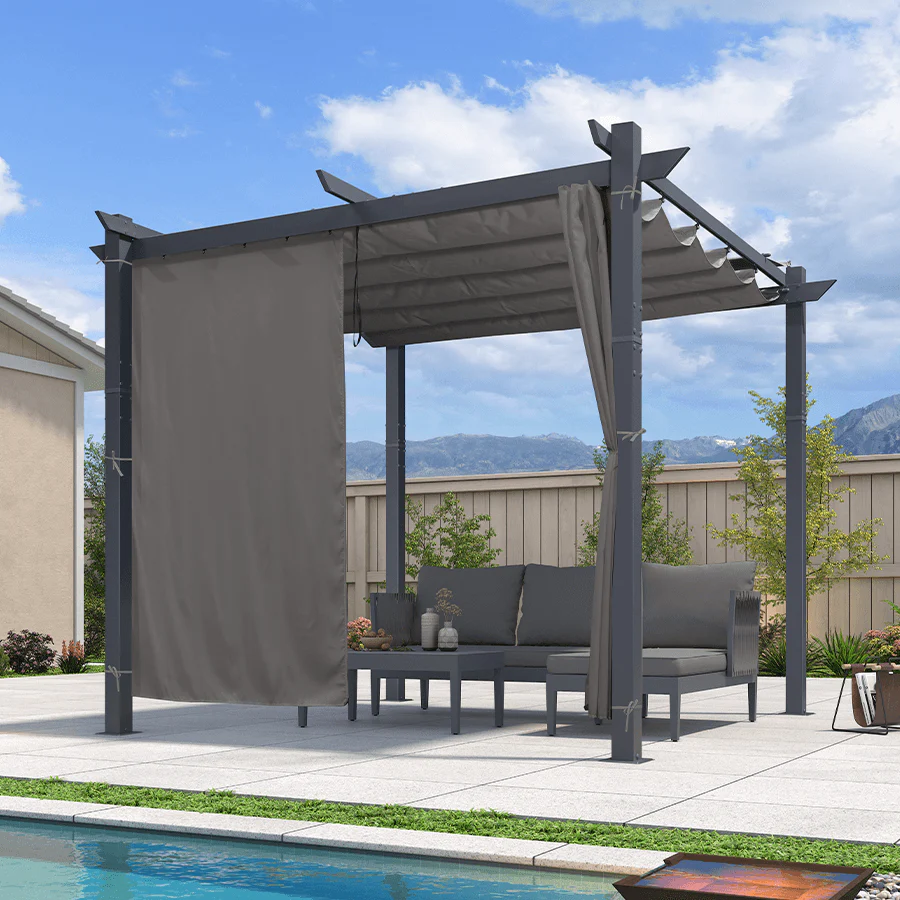 PURPLE LEAF Patio Retractable Pergola with Shade Canopy Modern Grill Gazebo Metal Shelter Pavilion for Porch Deck Garden Backyard With Curtains - Image 56