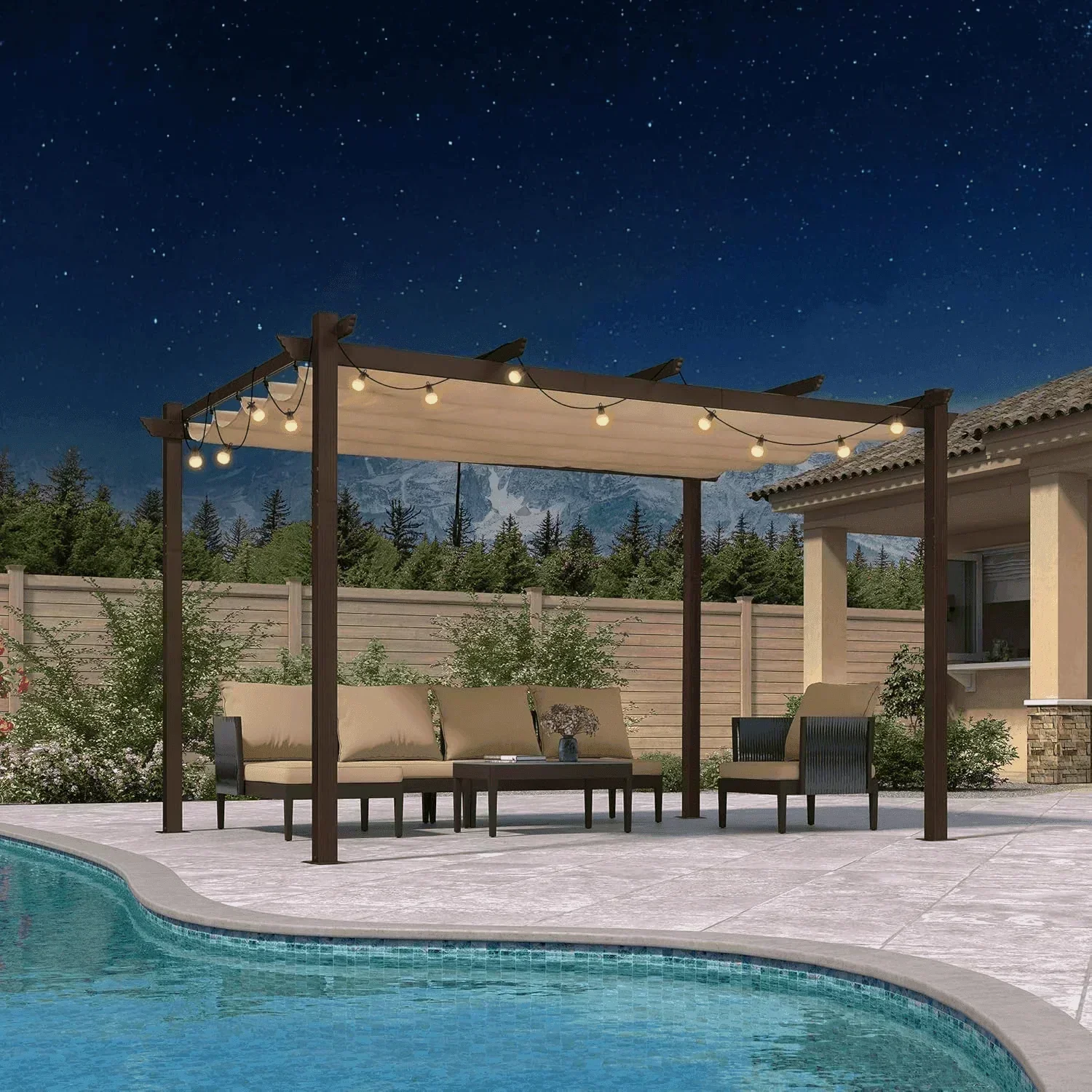 PURPLE LEAF Pergola Outdoor Retractable Metal Pergola with Canopy Patio Pergola with Shade Cover for Garden Pool Yard Beach Deck - Image 134