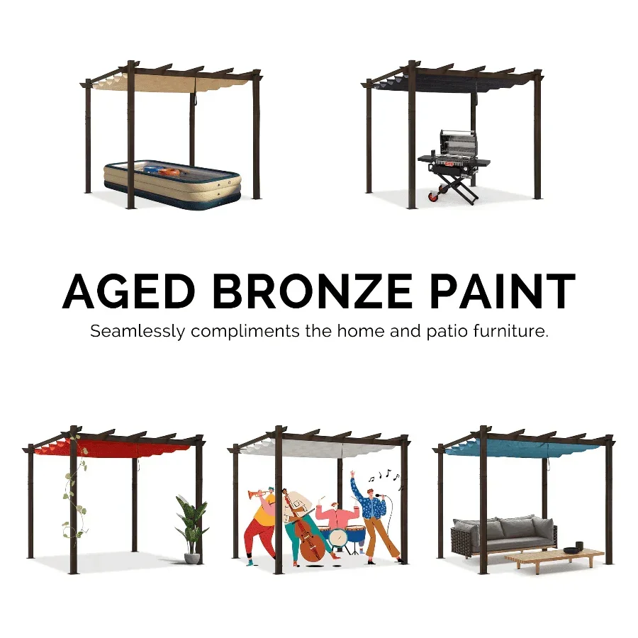 PURPLE LEAF Pergola Outdoor Retractable Metal Pergola with Canopy Patio Pergola with Shade Cover for Garden Pool Yard Beach Deck - Image 9