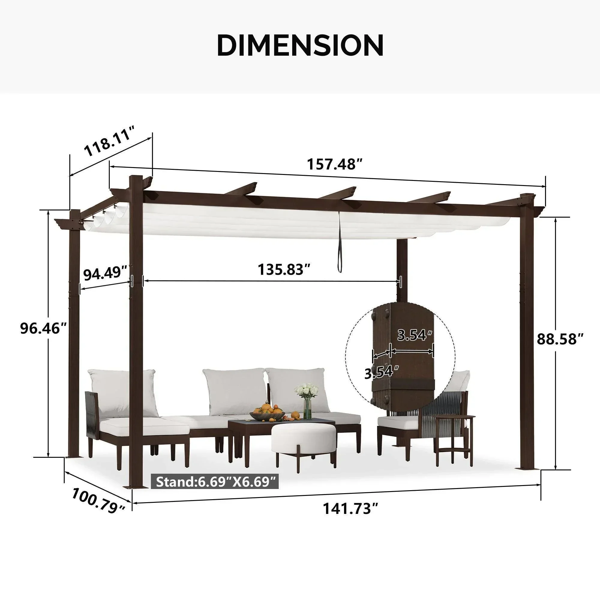 PURPLE LEAF Pergola Outdoor Retractable Metal Pergola with Canopy Patio Pergola with Shade Cover for Garden Pool Yard Beach Deck - Image 107