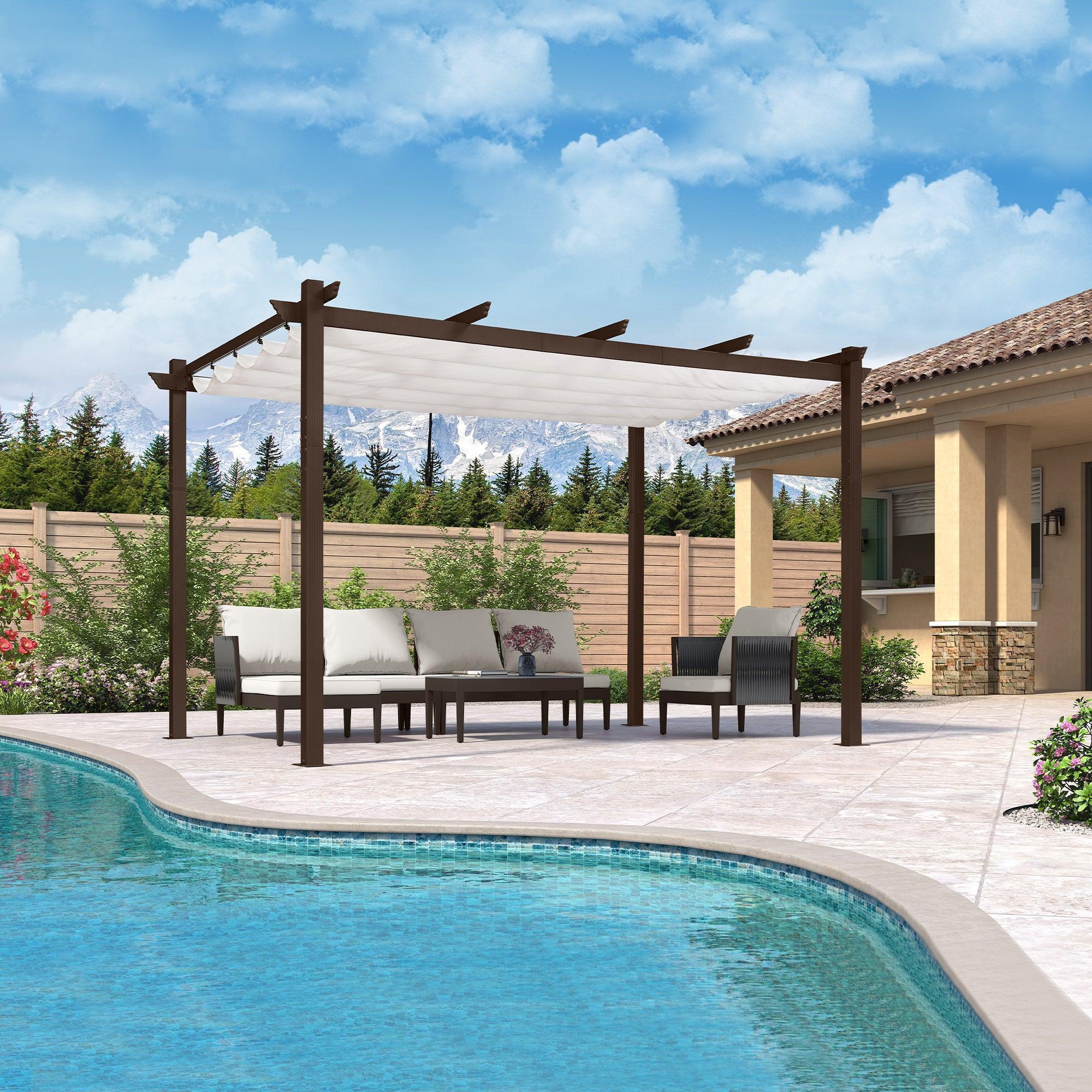 PURPLE LEAF Pergola Outdoor Retractable Metal Pergola with Canopy Patio Pergola with Shade Cover for Garden Pool Yard Beach Deck - Image 108