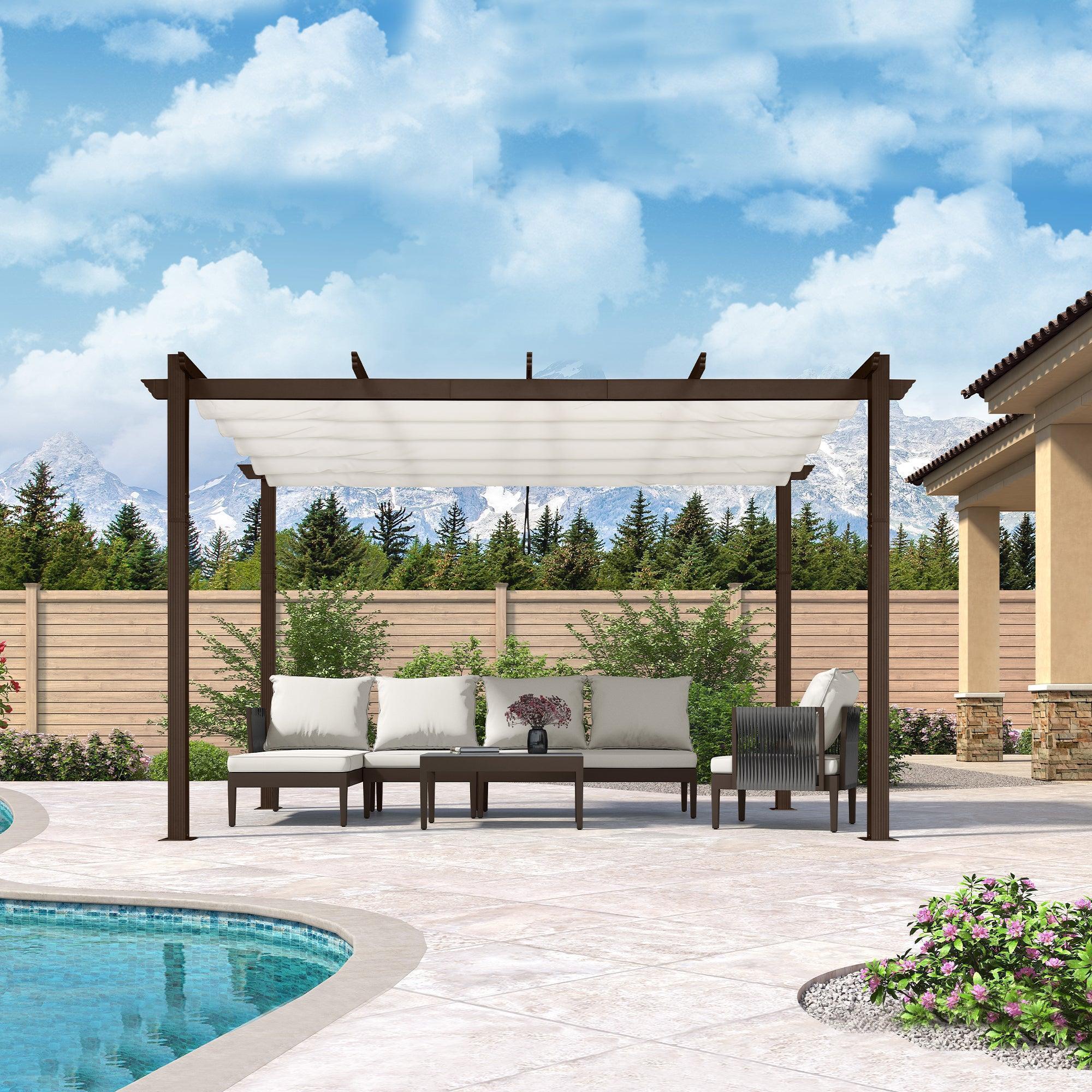 PURPLE LEAF Pergola Outdoor Retractable Metal Pergola with Canopy Patio Pergola with Shade Cover for Garden Pool Yard Beach Deck - Image 109