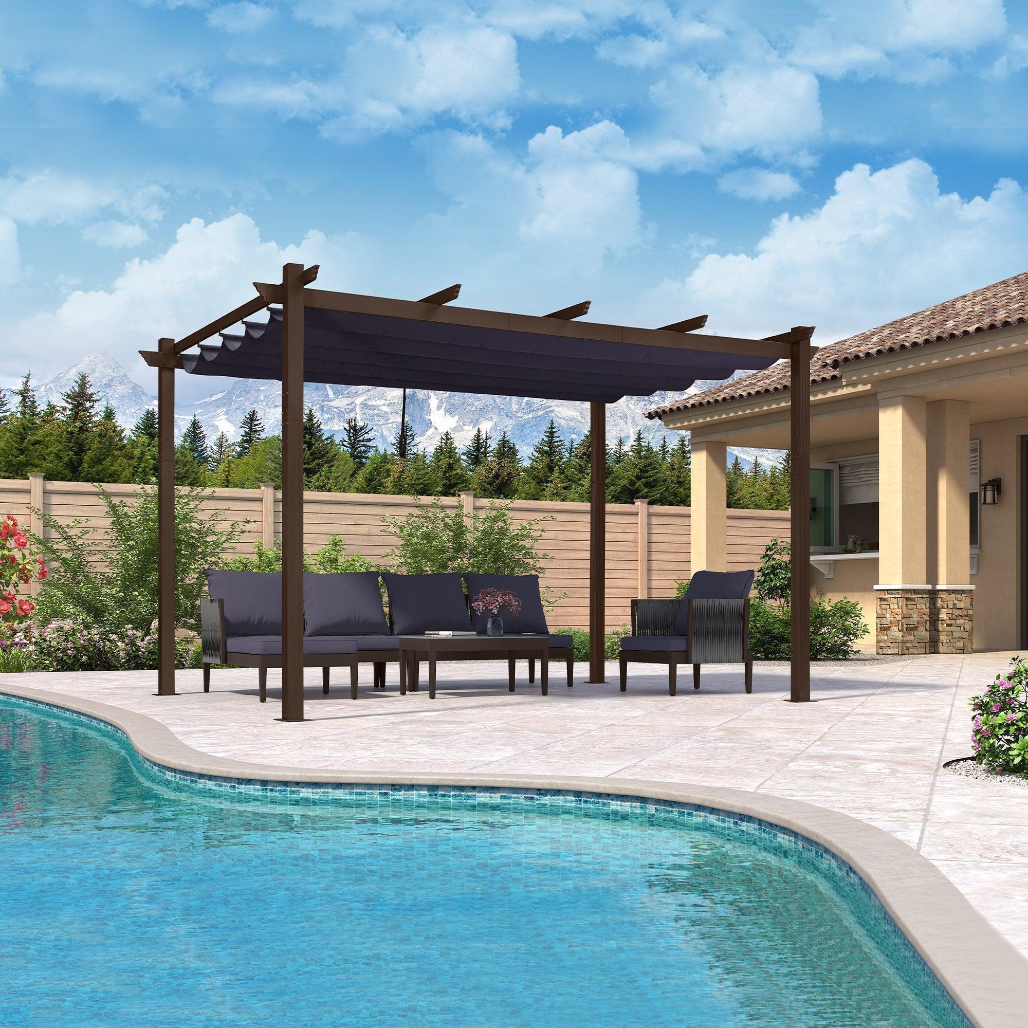 PURPLE LEAF Pergola Outdoor Retractable Metal Pergola with Canopy Patio Pergola with Shade Cover for Garden Pool Yard Beach Deck - Image 120