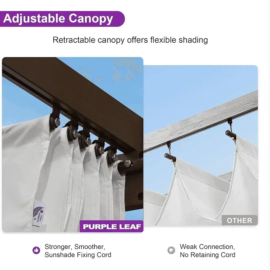 PURPLE LEAF Pergola Outdoor Retractable Metal Pergola with Canopy Patio Pergola with Shade Cover for Garden Pool Yard Beach Deck - Image 130