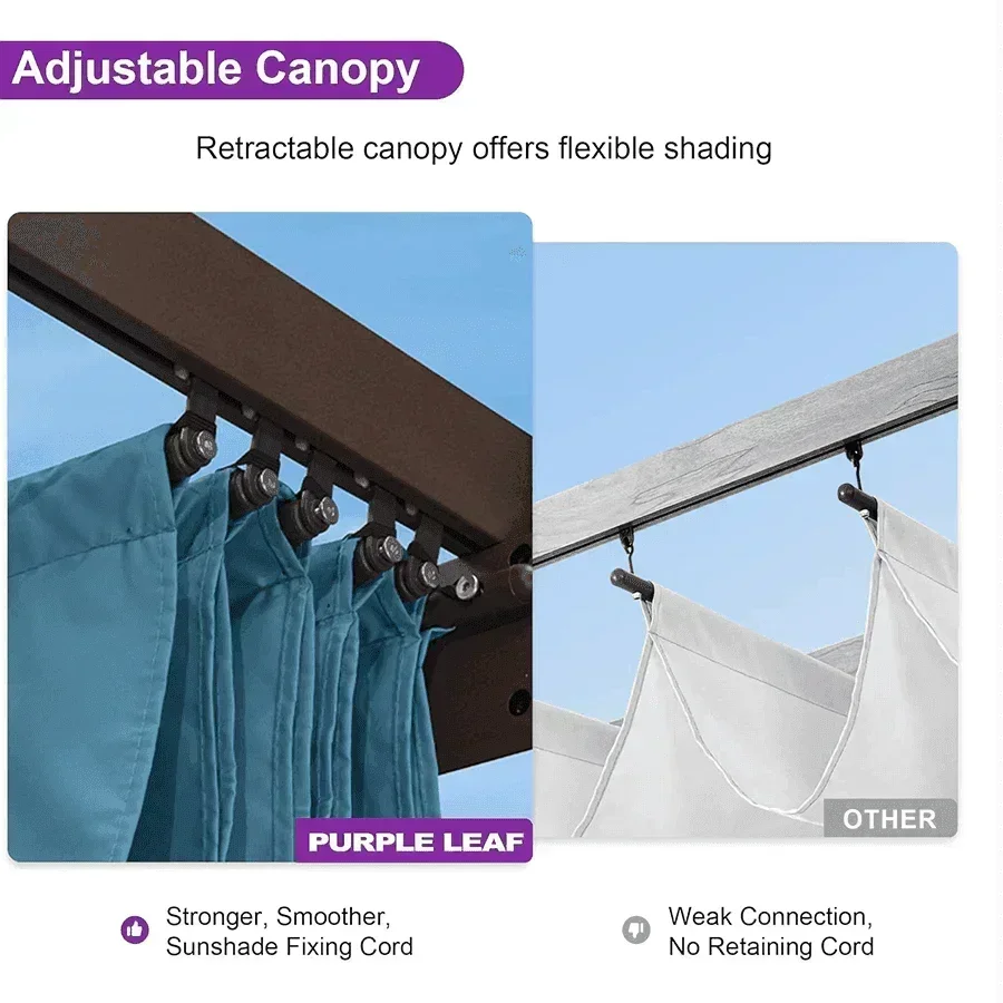 PURPLE LEAF Pergola Outdoor Retractable Metal Pergola with Canopy Patio Pergola with Shade Cover for Garden Pool Yard Beach Deck - Image 131