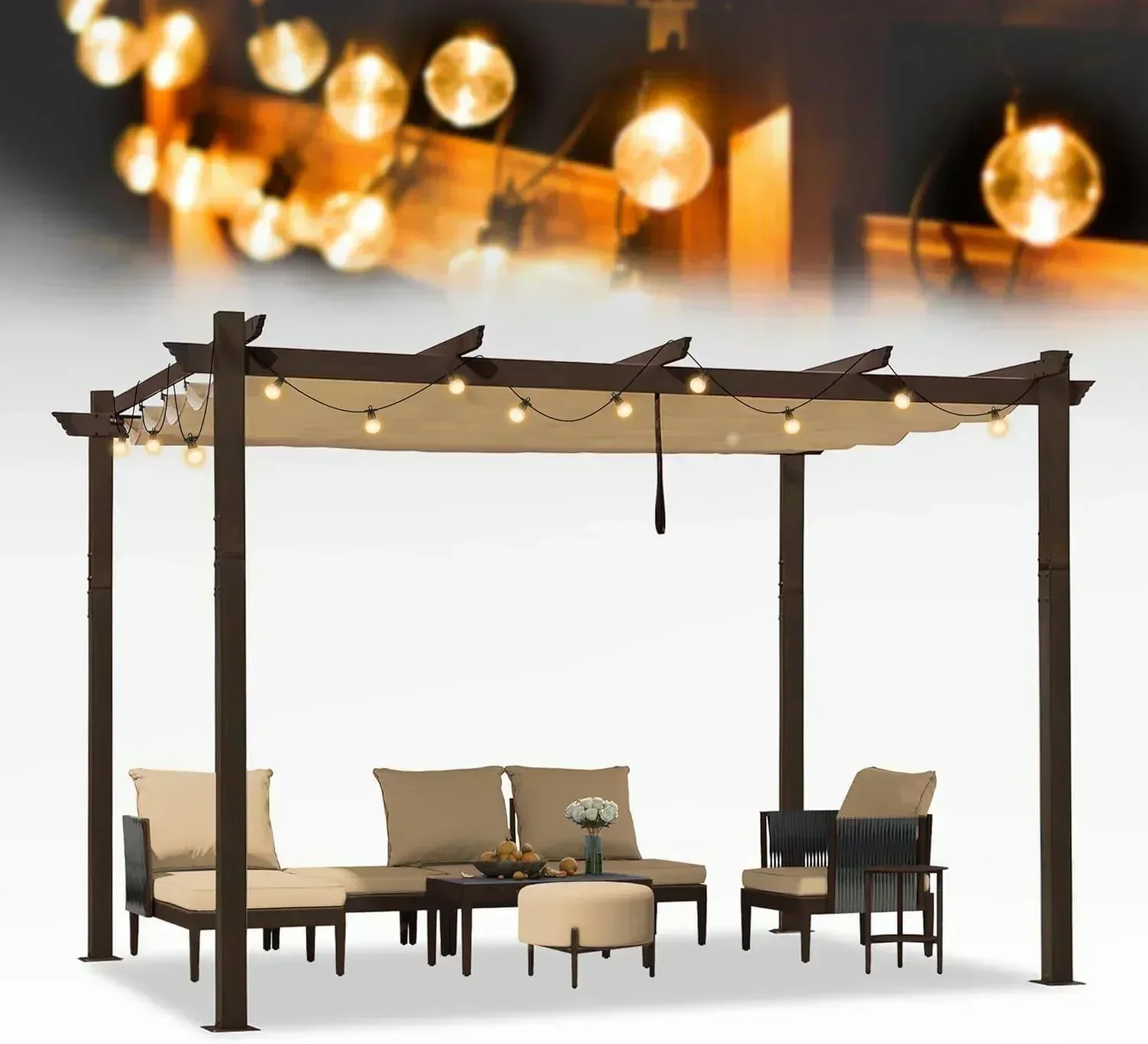 PURPLE LEAF Pergola Outdoor Retractable Metal Pergola with Canopy Patio Pergola with Shade Cover for Garden Pool Yard Beach Deck - Image 162