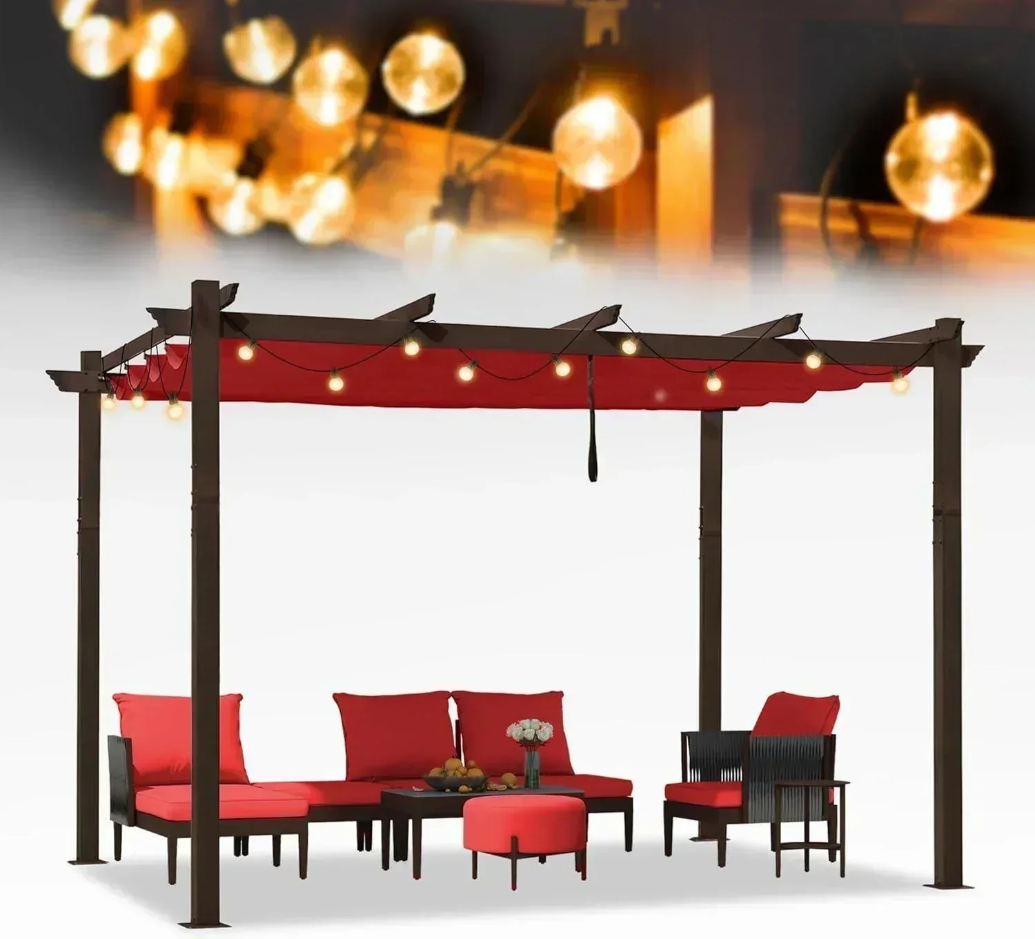 PURPLE LEAF Pergola Outdoor Retractable Metal Pergola with Canopy Patio Pergola with Shade Cover for Garden Pool Yard Beach Deck - Image 161