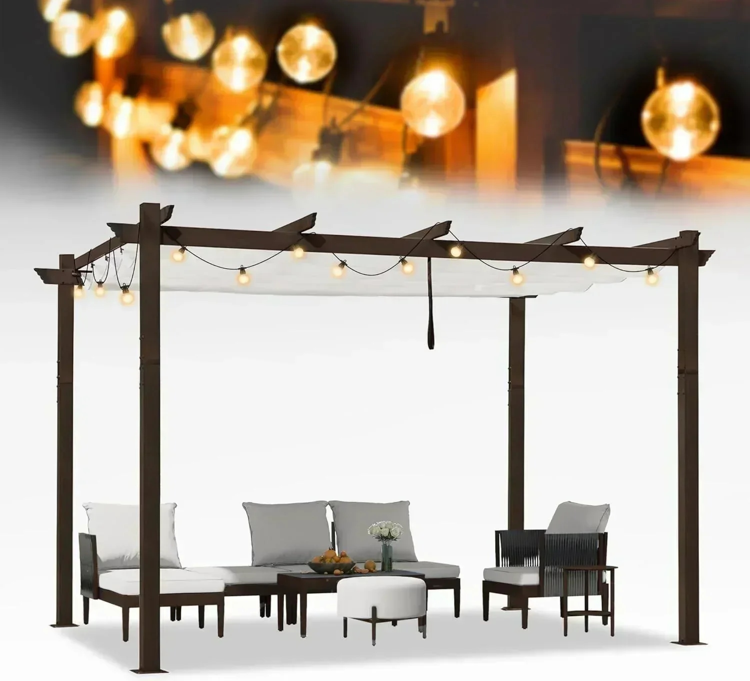 PURPLE LEAF Pergola Outdoor Retractable Metal Pergola with Canopy Patio Pergola with Shade Cover for Garden Pool Yard Beach Deck - Image 159