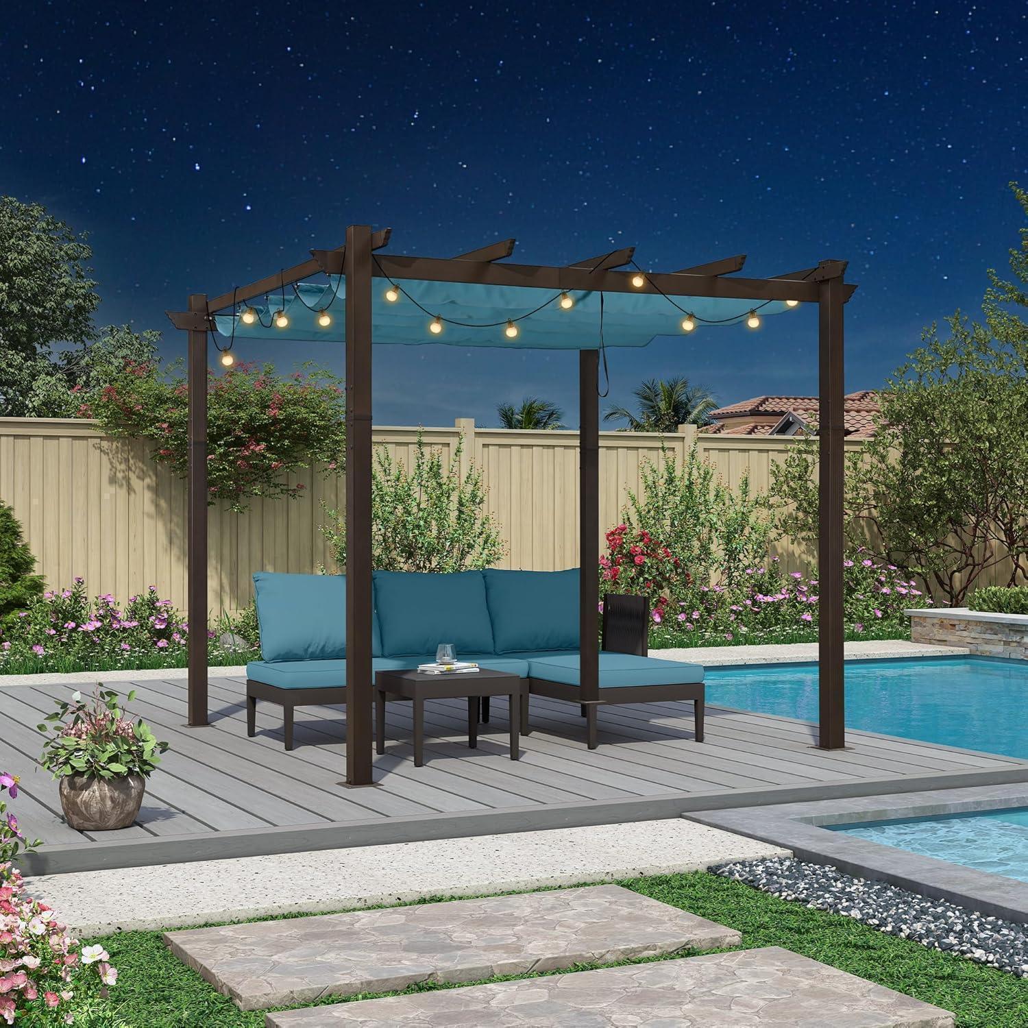 PURPLE LEAF Pergola Outdoor Retractable Metal Pergola with Canopy Patio Pergola with Shade Cover for Garden Pool Yard Beach Deck - Image 143