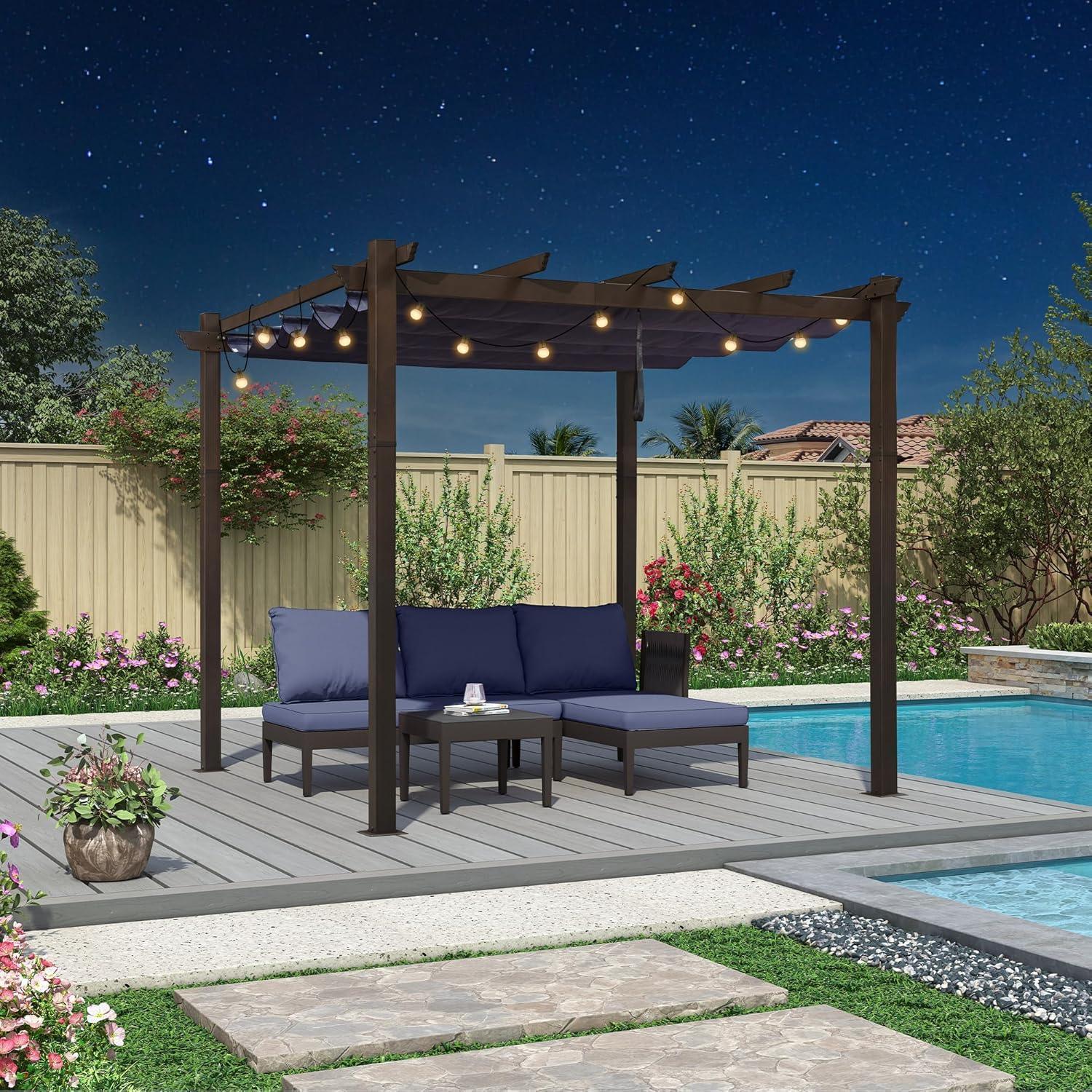 PURPLE LEAF Pergola Outdoor Retractable Metal Pergola with Canopy Patio Pergola with Shade Cover for Garden Pool Yard Beach Deck - Image 141